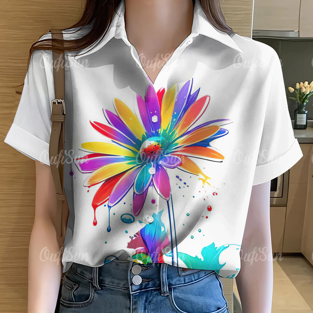 เสื้อผู้หญิงลายดอกไม้ เสื้อแขนสั้นฮาวายโอเวอร์ไซส์ 15
