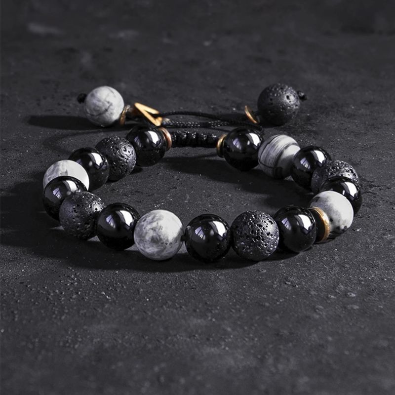 ♞,♘Obsidian Bracelet Men's Retro Volcanic Stone Beaded Bracelet