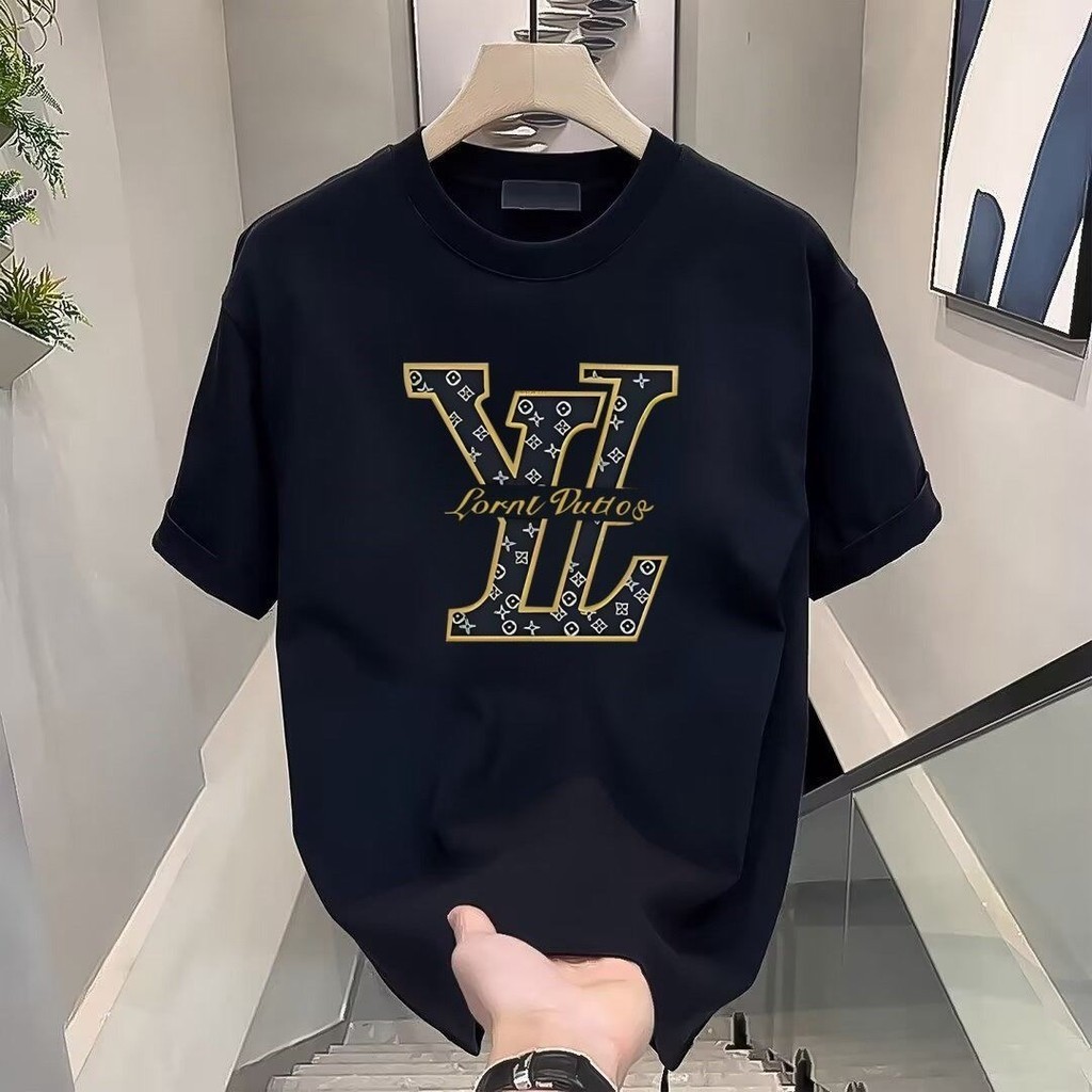 Louis Vuitton เสื้อยืดคอกลม แขนสั้น ผ้าฝ้ายแท้ ทรงหลวม สไตล์ฮ่องกง แฟชั่นฤดูร้อน สําหรับผู้ชาย และผู้หญิง 2024