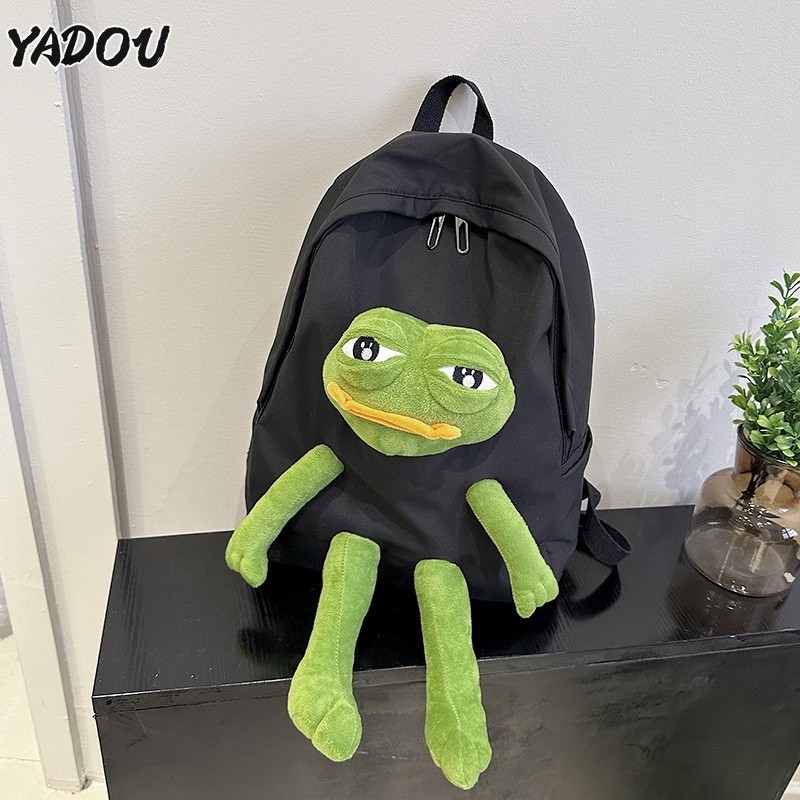 Yadou กระเป๋าเป้สะพายหลัง กระเป๋านักเรียน ความจุขนาดใหญ่ ลายการ์ตูนกบ สร้างสรรค์