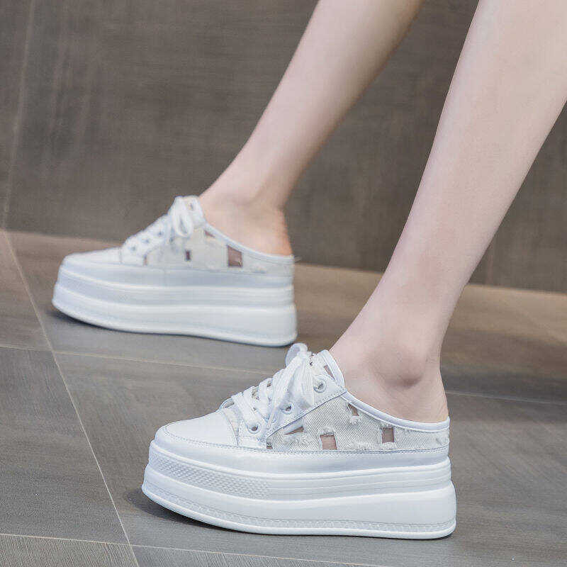 Increased ❤ Height 8Cm Sports Canvas Shoes Baotou Half Drag Canvas Shoes Women's 2022 New Style Sli