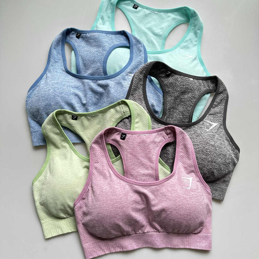 Shark GYMSHARK Fitness I-Shaped Bra ชุดชั ้ นในกีฬาความเข ้ มปานกลางพร ้ อมแผ ่ นหน ้ าอกสวยกลับวิ ่ งชุดชั ้ นในโยคะ