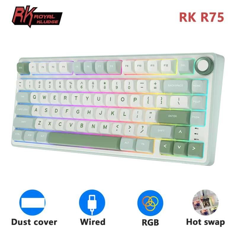 Kludge RK Royal R75 Gasket Wired Mechanical Keyboard Hot-swappable with MDA PBT Keycaps