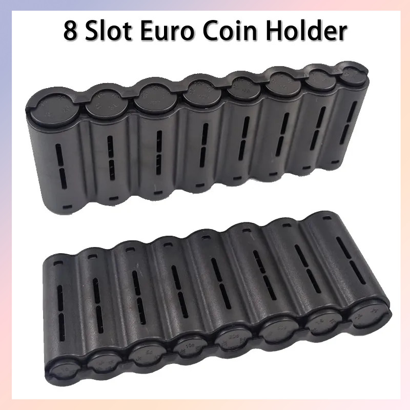 ￼ Black 8 Slots Euro Coin Dispenser Coin Holder Sorter Collector With Spring Waiter Cashier Driver