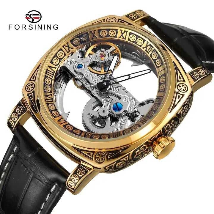 Forsining Fashion Original Square Transparent Vintage Men's Mechanical Watch Sier Luminous Automati