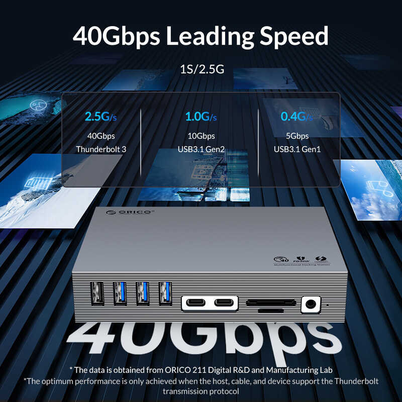 3 ORICO Thunderbolt USB Docking Station Triple Display Type C to 8K60Hz DP 40Gbps HUB RJ45 3.5mm PD 