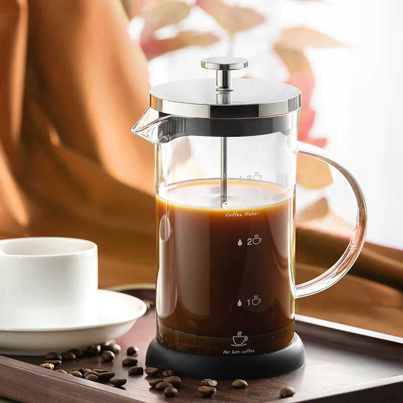 French Press GIANXI หม้อกาแฟเครื่องชงกาแฟแก้วสแตนเลสมัลติฟ