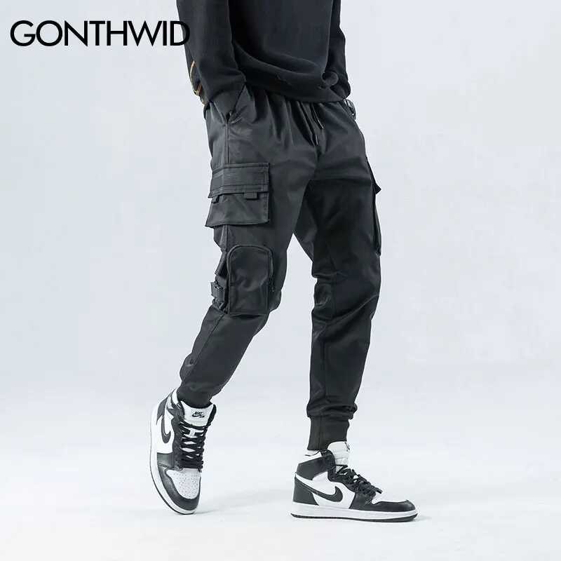 ❤️ GONTHWID กระเป๋าซิปด้านข้าง Cargo Harem Joggers กางเกงผู้ชาย