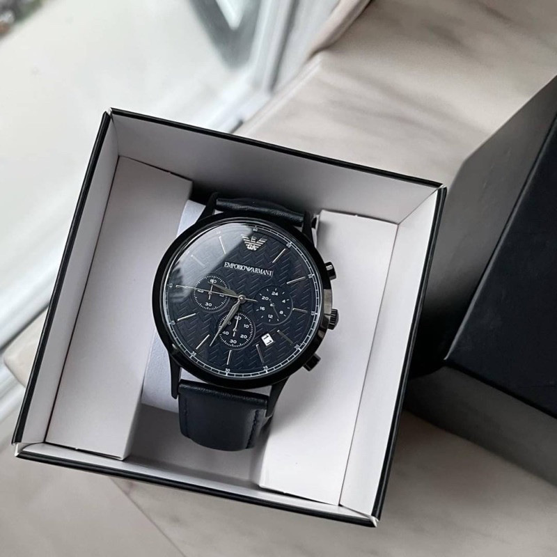 ♞,♘,♙(ผ่อน0%) นาฬิกาชาย Emporio Armani AR2481 Renato Leather Strap Men's Watch หน้าปัด 43 mm สายหนั