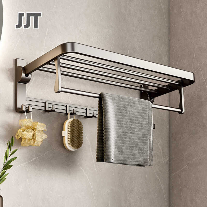 Towel Rack Bathroom Space Aluminium Punch-Free Bathroom Rack Wall-Mounted Bathroom Towel Rack