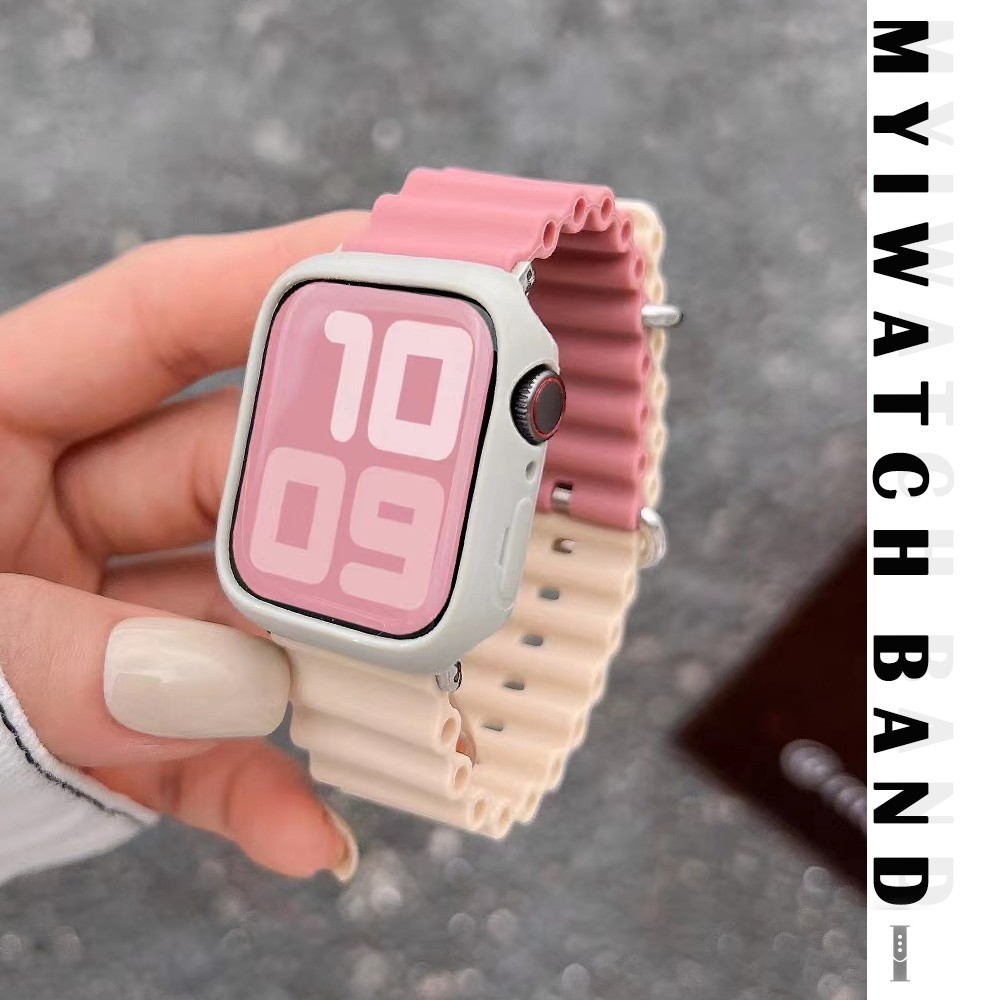 【3 ชิ้น】สายนาฬิกาข้อมือ ซิลิโคนนิ่ม สองสี สําหรับ iwatch Series 9 8 Ultra 7 6 SE 5 4 3 2 1 iwatch 4