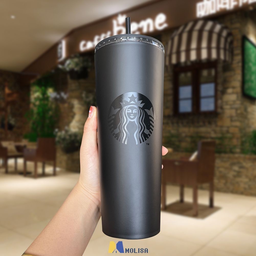 710ml Starbucks Tumbler Black Double Layer Matte Black Coffee Cup Frosted Straw Cup MOLISA MOLISA