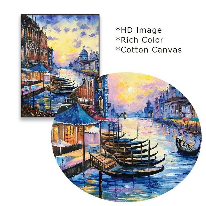 Italian Venice Canvas Print Tourism Poster Colorful Gondola Ship Landscape Wall Art Venice Canal Ca