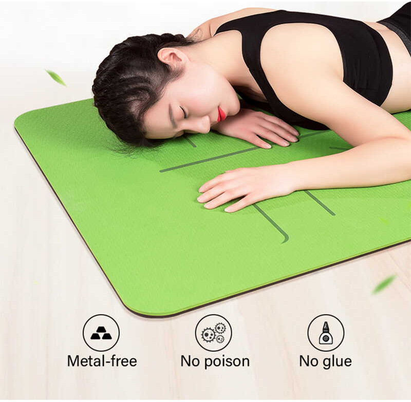 Double TPE Layer Non-Slip Mat Yoga Exercise Pad with Position Line For Fiess Gymnastics and Pilates