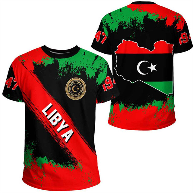 Libya Flag เสื้อยืดผู้ชายป่าพรางพิมพ์เสื้อผ้า Ropa Hombre LBA Libyan Emblem Gaphic O-คอแฟชั่นขนาดใหญ