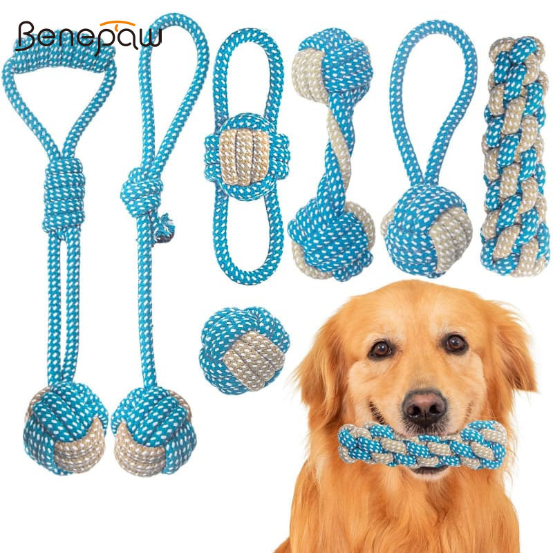 Benepaw 7-Pack Dog Rope Toys ผ้าฝ้ายธรรมชาติปลอดภัยสําหรับลูกสุนัขและสุนัขขนาดเล็กหลายใช้ทําความสะอาดฟันดึงและ Tug of War Indoor Outdoor Play