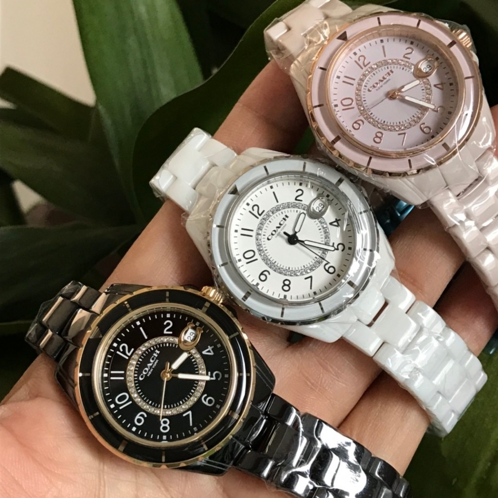 ♞Coach woman's ceramic quartz watch casual business chrono analog 14503462 14503463 14503461 33mm