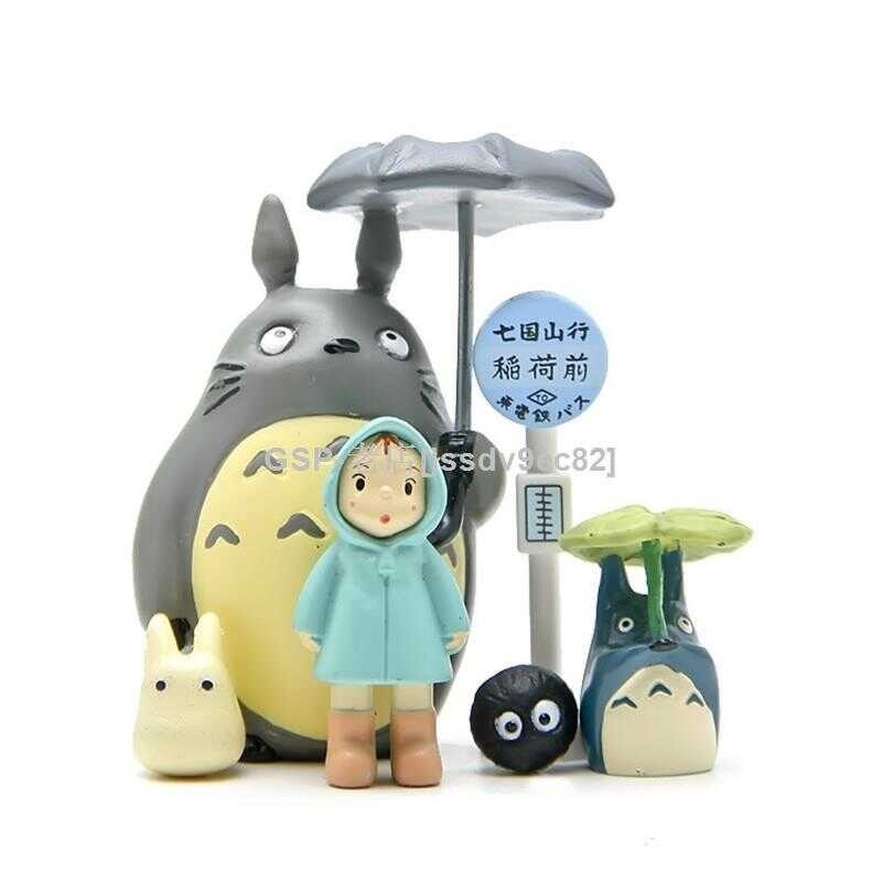 6Pcs/Lot Totoro Bus Station Coal Ball Xiaomei Umbrella Totoro Micro Landscape Action Figures Model