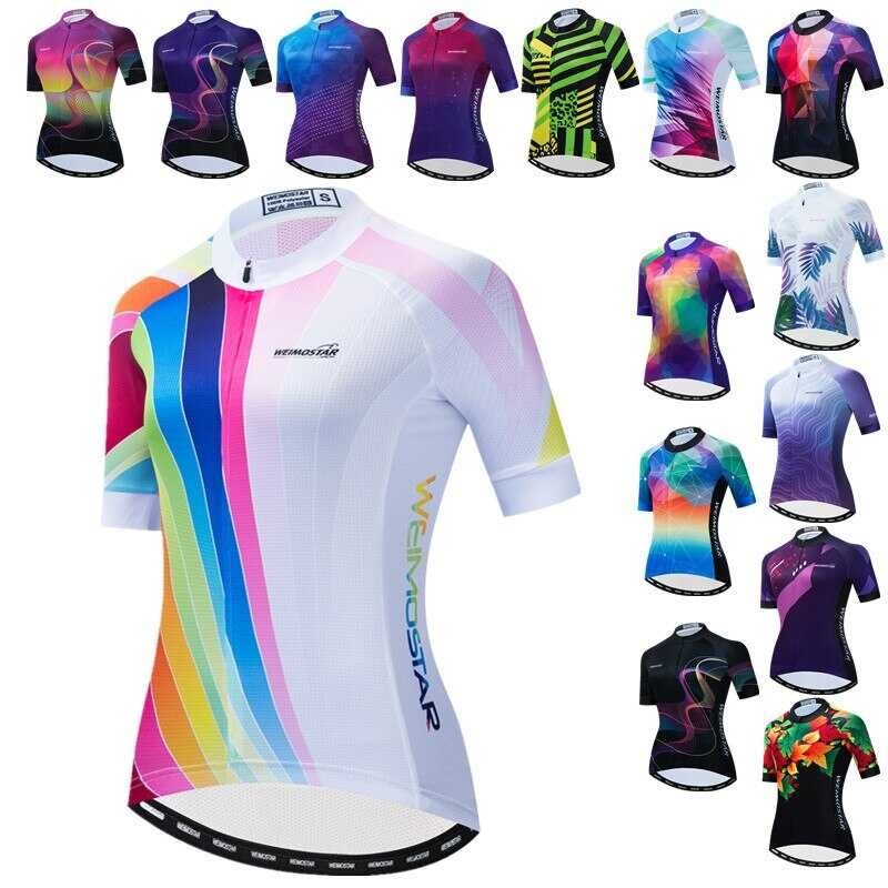 WEIMOSTAR Rainbow Cycling Jersey Women Summer Mountain Bike Jersey Pro Cycling Clothing Tops Road B