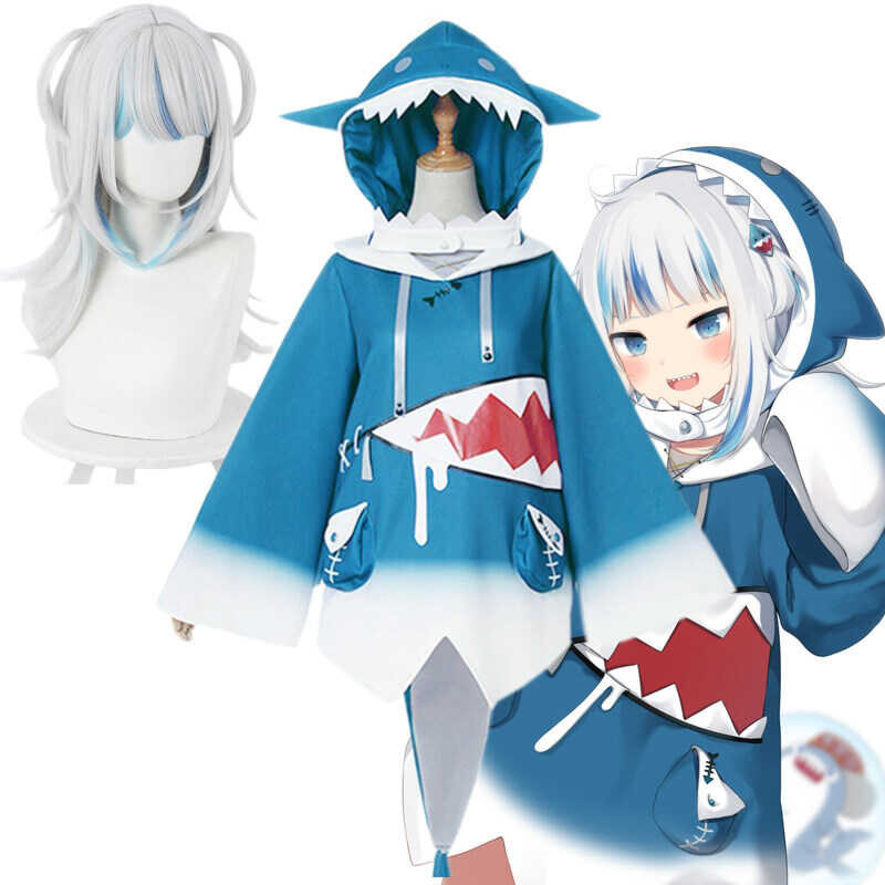 Japanese Amine Vtuber Hololive ENG Gawr Gura Shark Girl Cosplay Costumes Girl Women Cute Blue Body