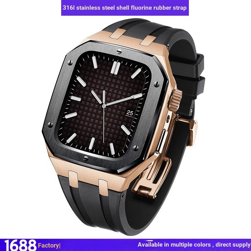 เหมาะสําหรับ applewatch 678 Generation Apple Watch เคสสแตนเลสสายยางฟลูออไรด ์ ดัดแปลงนาฬิกา Cross-B