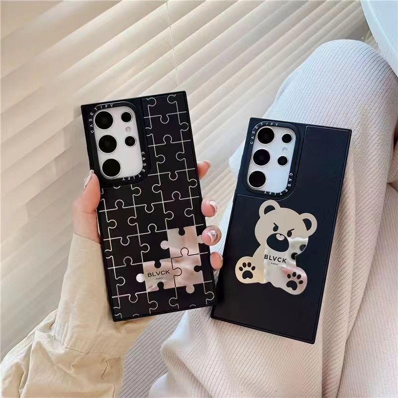 Samsung Galaxy S24 Ultra S23 Plus S22 S23 Ultra เคสโทรศัพท์ CASETiFYBlack Block ปริศนาหมีBLVCK แฟชั่นกระจกผล INS สไตล์ TPU กันกระแทกฝาครอบป้องกัน