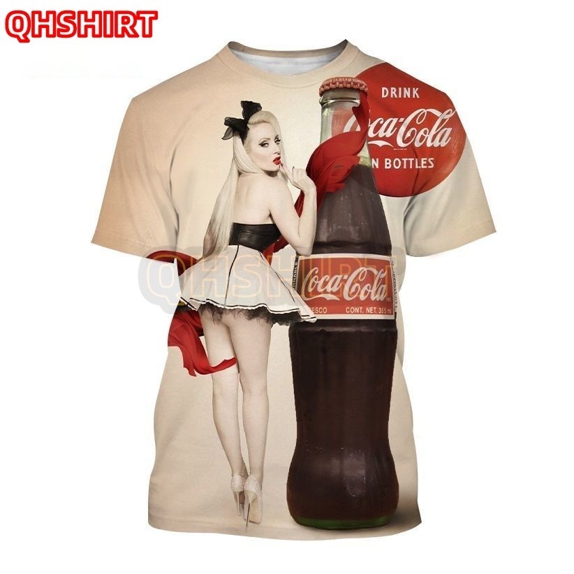 "เสื้อเชิ้ตแขนสั้น พิมพ์ลายโค้ก Coca-Cola 3 มิติ สีแดง สไตล์ฮิปฮอป เหมาะกับฤดูร้อน สําหรับผู้ชาย และ