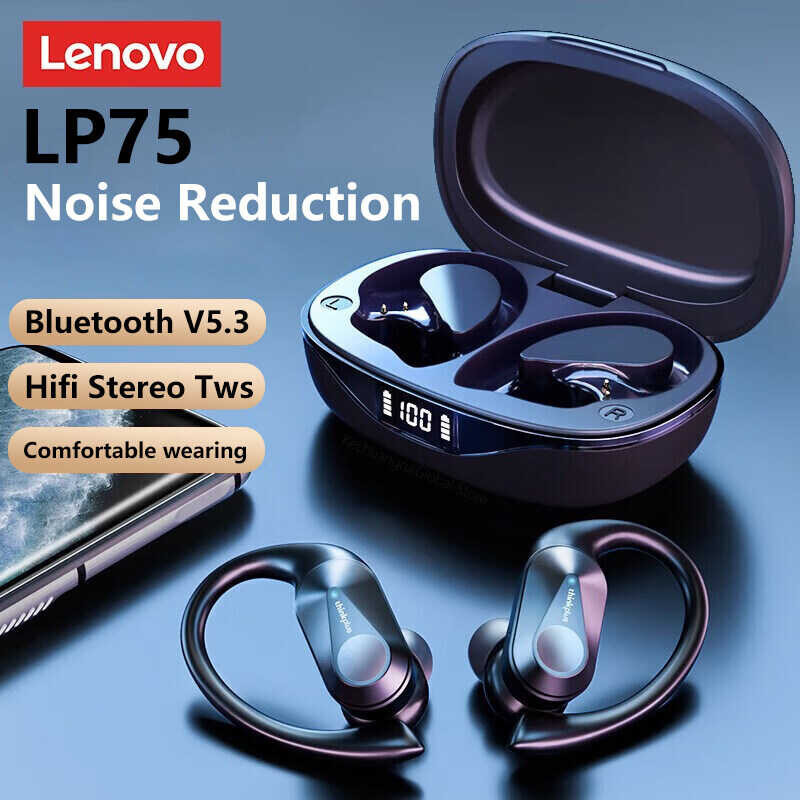 Lenovo Thinkplus Lp75 100% Original Earphone Bluetooth 5.3 Wireless Headphones Digital Display Hifi