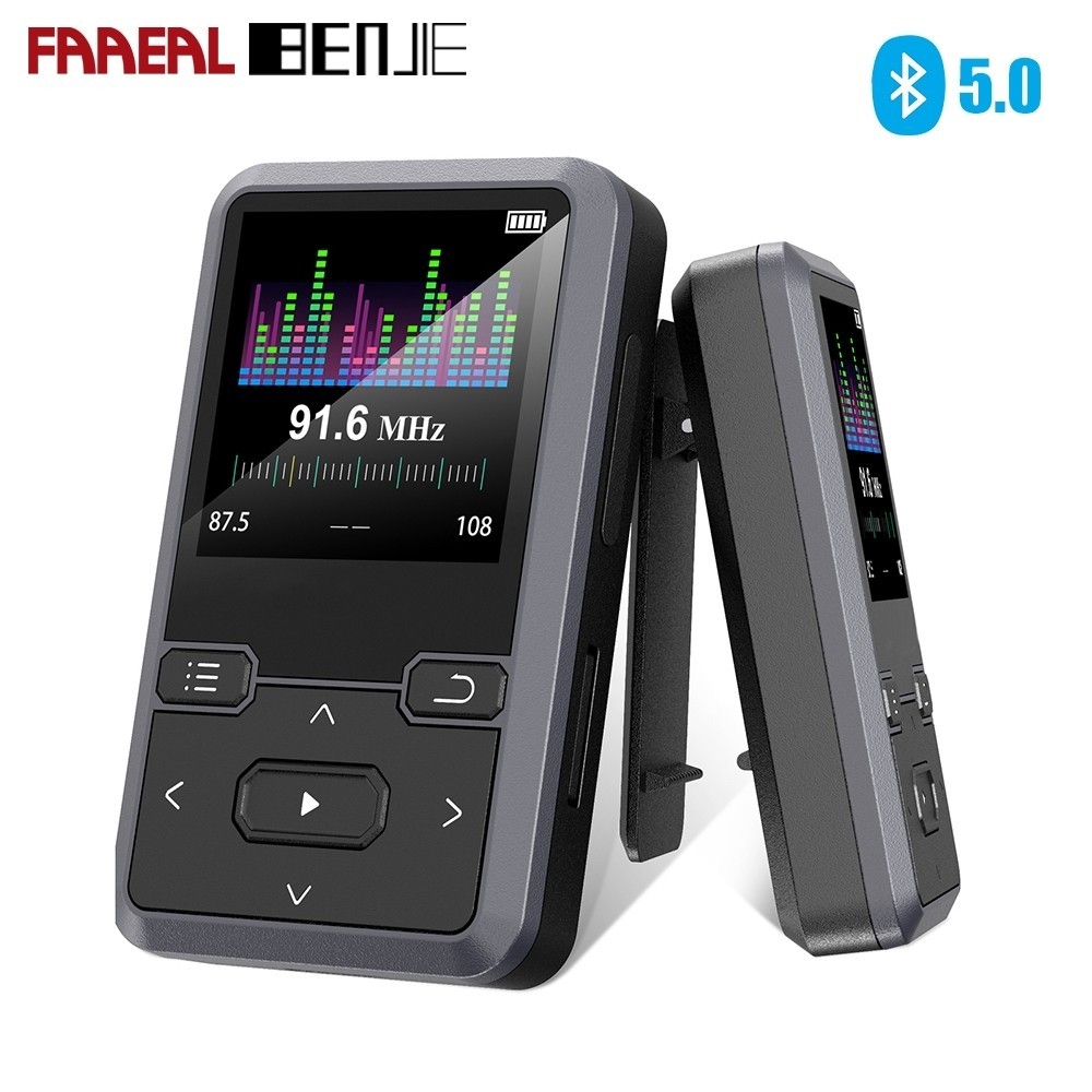 Faaeal BENJIE M10 เครื่องเล่น MP3 บลูทูธ พร้อมคลิปหนีบ รองรับการ์ด SD เครื่องนับก้าว เครื่องเล่นเพล