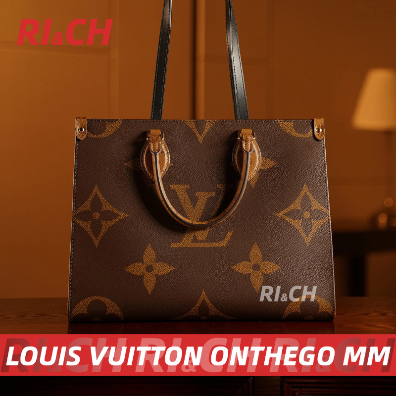 Louis Vuitton LV กระเป๋ารุ่น OnTheGo MM Tote Bag Monogram #Rich ราคาถูกที่สุดใน Shopee