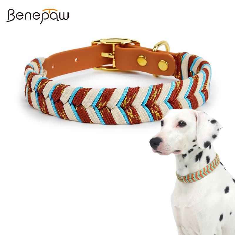 Benepaw Handcrafted Elegance ปลอกคอสุนัขทนทานกันน้ําปรับสบาย UV ทน Fade ทน Vibrant สีสําหรับผจญภัยกลางแจ้ง Beach Walks City Strolls