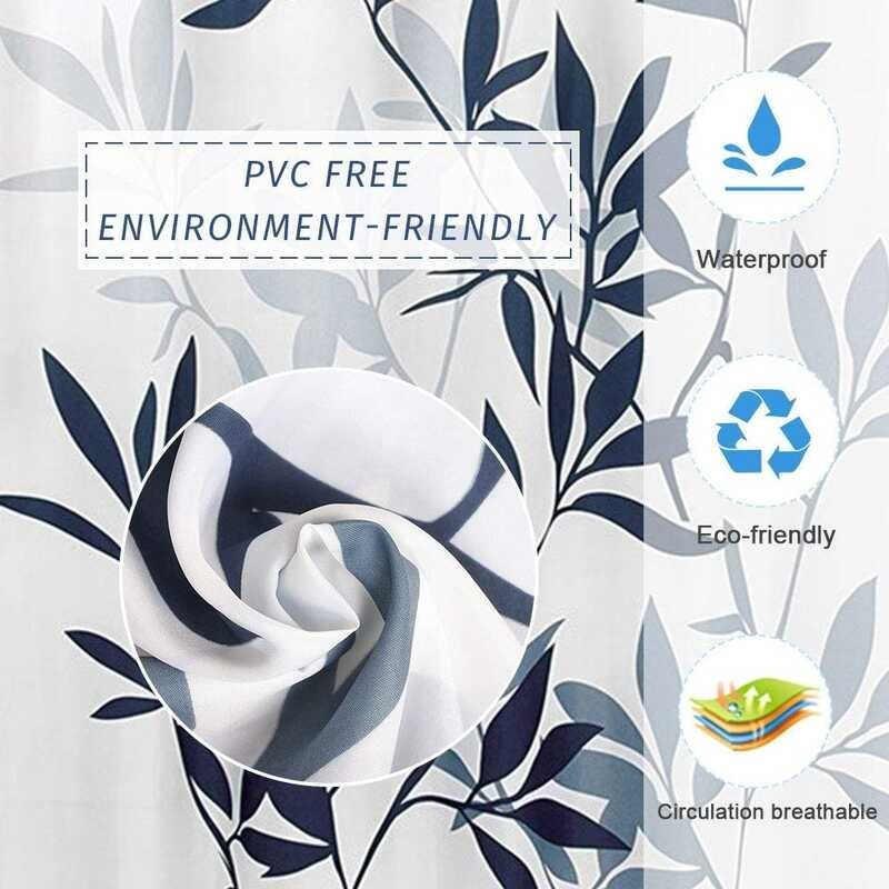 Printed 【Fan'】Leaf Shower Curtain Decorative Plant Bath Curtain Fabric Bathroom Curtain 180*180C roo