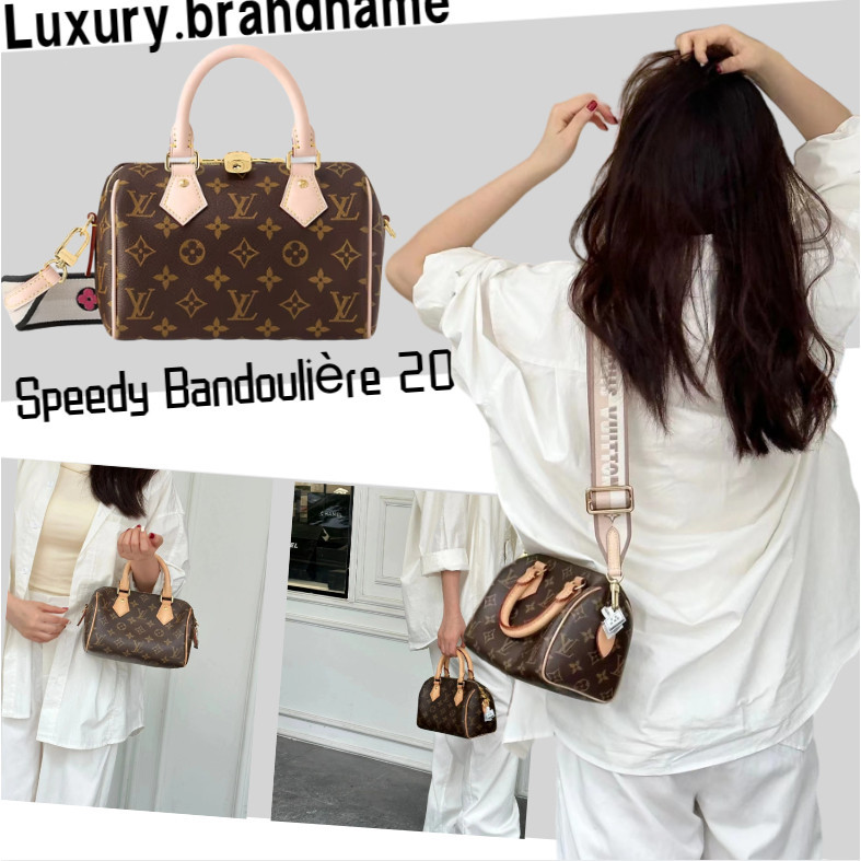♞หลุยส์วิตตอง Louis Vuitton/Speedy Bandoulière 20/กระเป๋าผู้หญิง/กระเป๋าสะพายข้าง/ผู้หญิง/สินค้าลดร