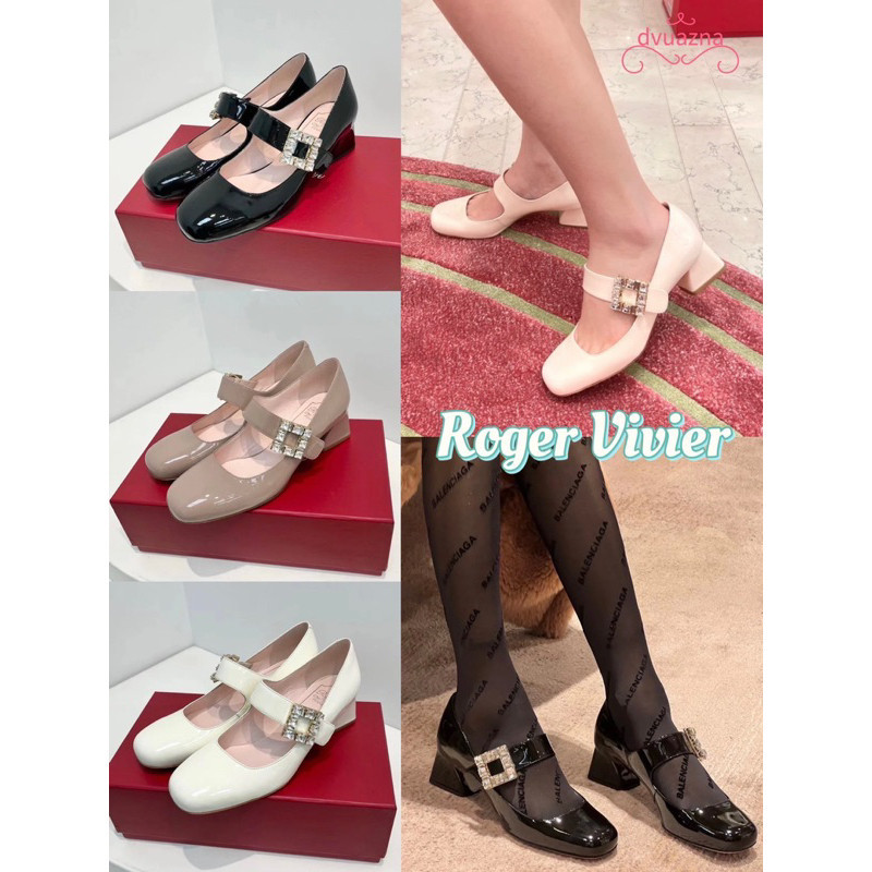 ♞,♘  ของแท้ 100% ของแท้ใหม่ Roger Vivier / RV หนังแฟชั่นสุภาพสตรีรองเท้าหนัง