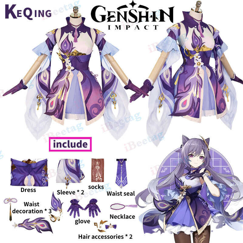 Game Genshin Impact Keqing Cosplay Costume Uniform Anime Game Hu Tao Halloween Costumes Party Fancy 