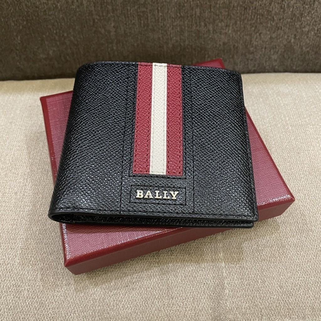 Bally Bajia Men 's Classic Men 's Bag Short Wallet Striped Cowhide Leather Folding Card Slot