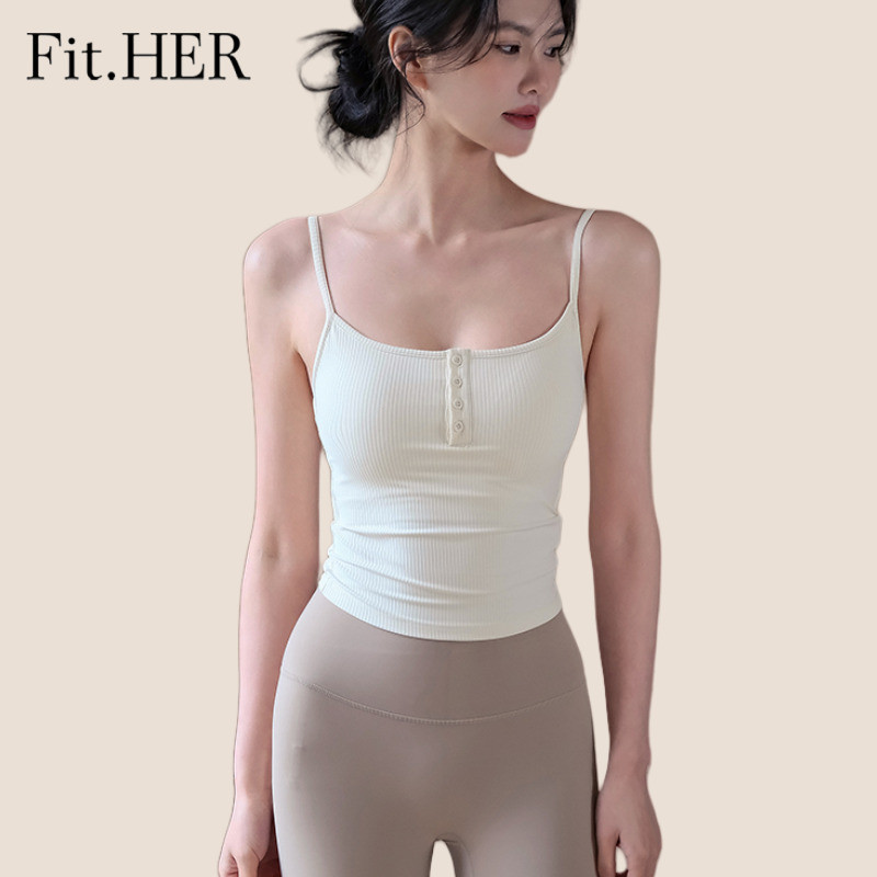 Fit HER Sports Bra เสื้อผ้าโยคะผู้หญิงเสื้อกล้าม One piece Running Training กันกระแทก Gathering Beauty Back Sling Fitness Bra ฤดูร้อน