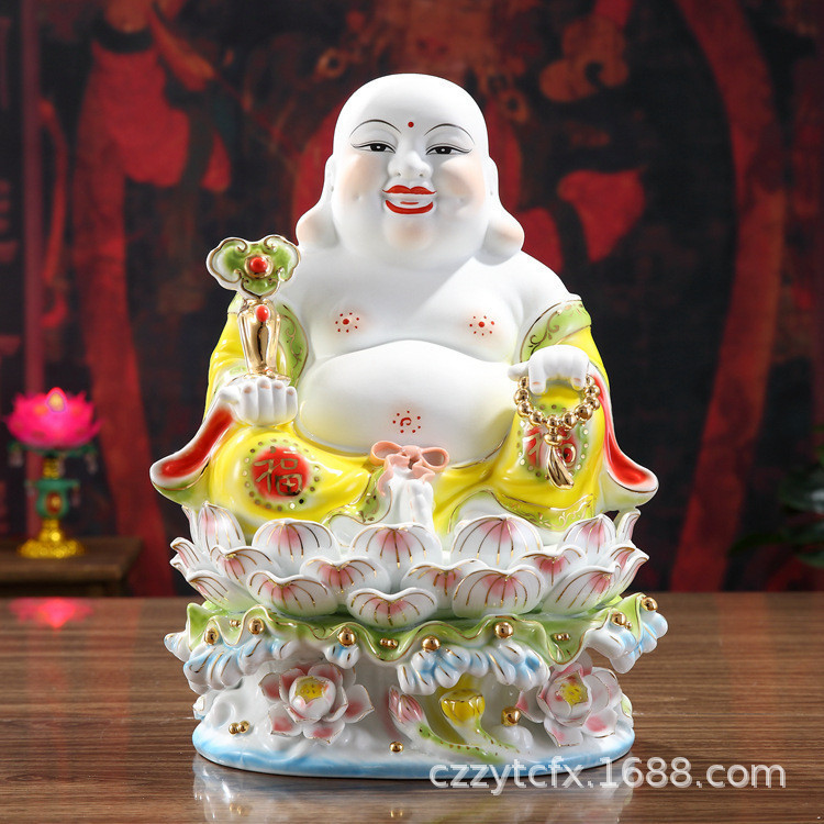 Ceramics  Ceramic Maitreya Buddha Statue Ceramic Crafts Jade Porcelain Water Seat Colorful