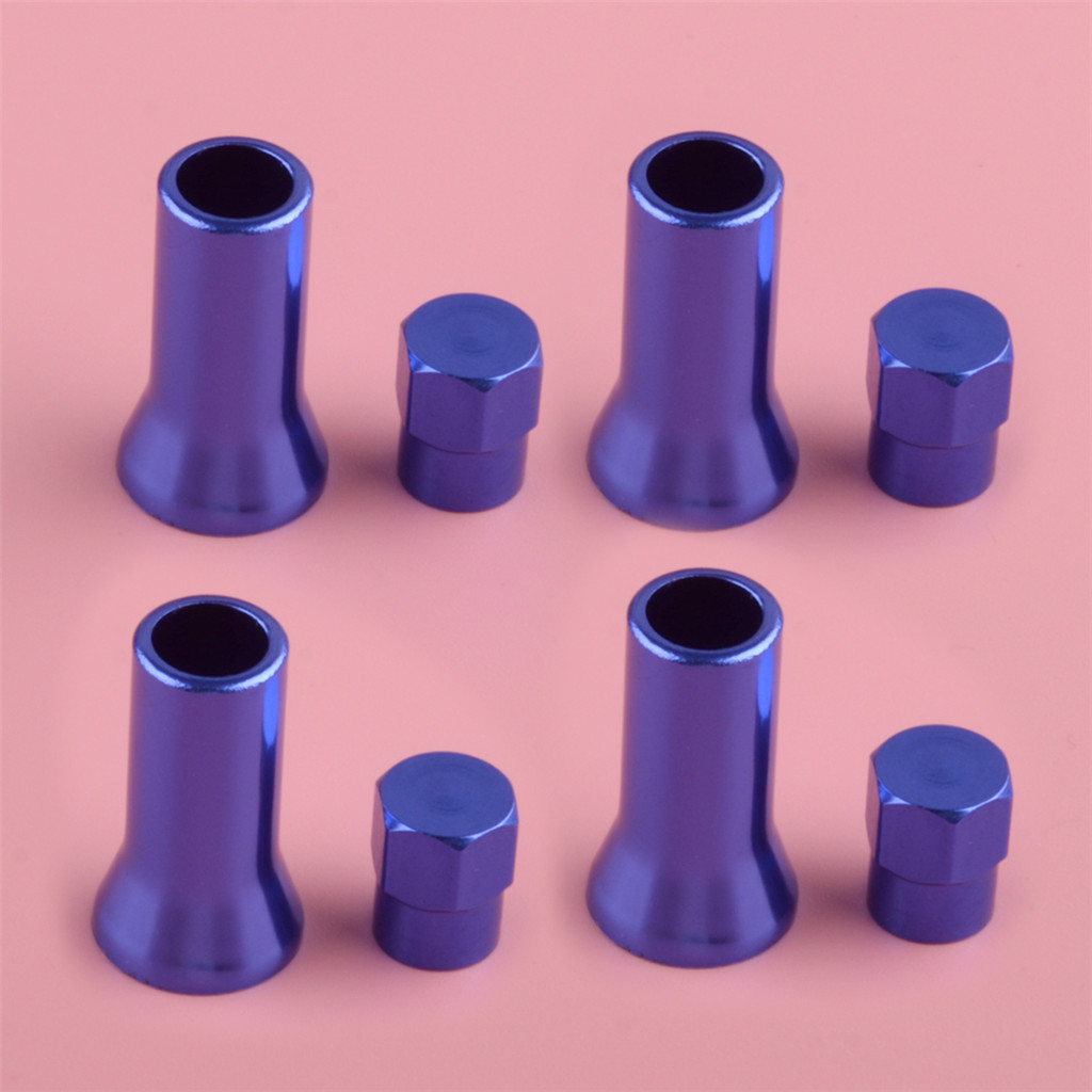 4 ชุดอลูมิเนียมอัลลอยด์สีฟ้ายางรถล้อ Stem Air Valve Hex Caps & Sleeve Cover