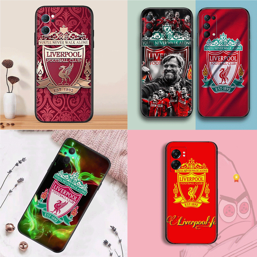 สําหรับ OPPO A92S A93 A94 A95 Reno 2 2Z 2F 3 4 4 5 Pro TPU นิ่มสีดําโทรศัพท์มือถือกรณีฟุตบอล Liverpo