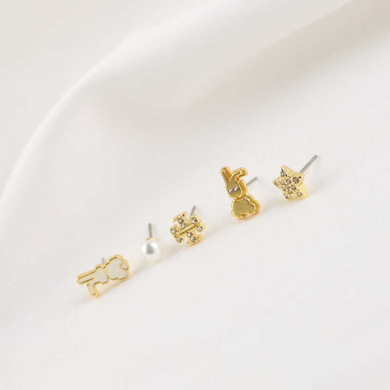 Alphabet Diamond-studded New Zodiac Rabbit Creative Pearl Five-piece Earring Set for Girls