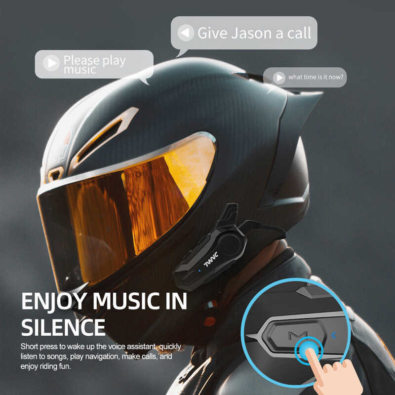 TWVC 2Pcs Motorcycle Bluetooth 1000M Intercom New E1 Plus Wireless 5.2 Helmet Handsfree Headset IPX