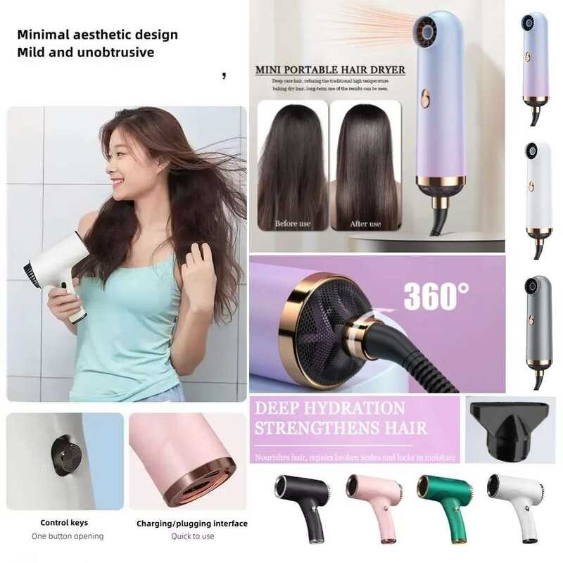 ❥ ไดร์เป่าผมไร้สายแบบพกพาเครื่องเป่าผม2600มิลลิแอมป์ต่อชั่วโมง40/500วัตต์ USB ❥