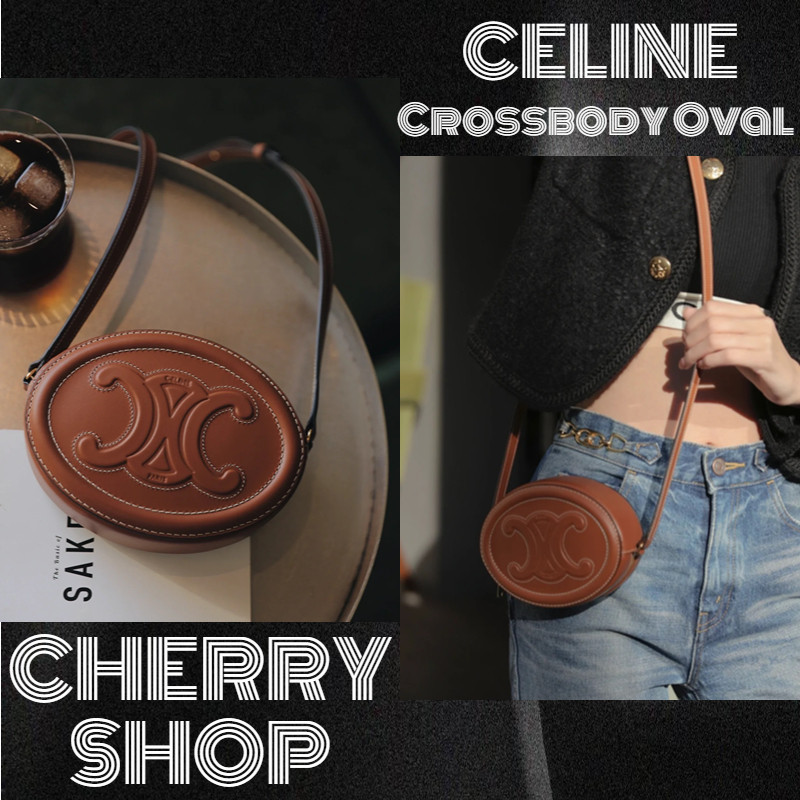 ♞ถูกที่สุด ของแท้ 100%/ซีลีน Celine TRIOMPHE Crossbody Oval Wallet in Smooth Calfskinกระเป๋าสะพายข้