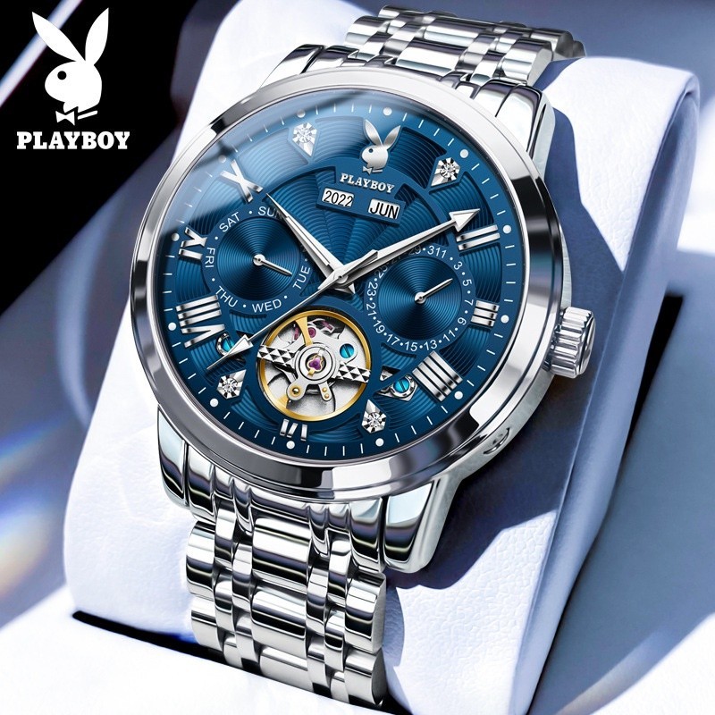 Playboy 3045 (Steel Band) นาฬิกาข้อมือกลไกอัตโนมัติ แบบกลวง สไตล์นักธุรกิจ สําหรับผู้ชาย 2023