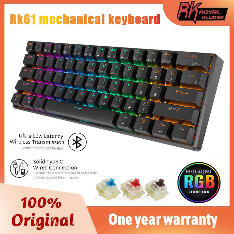 RK61 Royal Kludge Hot Swappable Bluetooth 3.0 & USB C Dual Mode 60% Mechanical Gaming Keyboard RGB