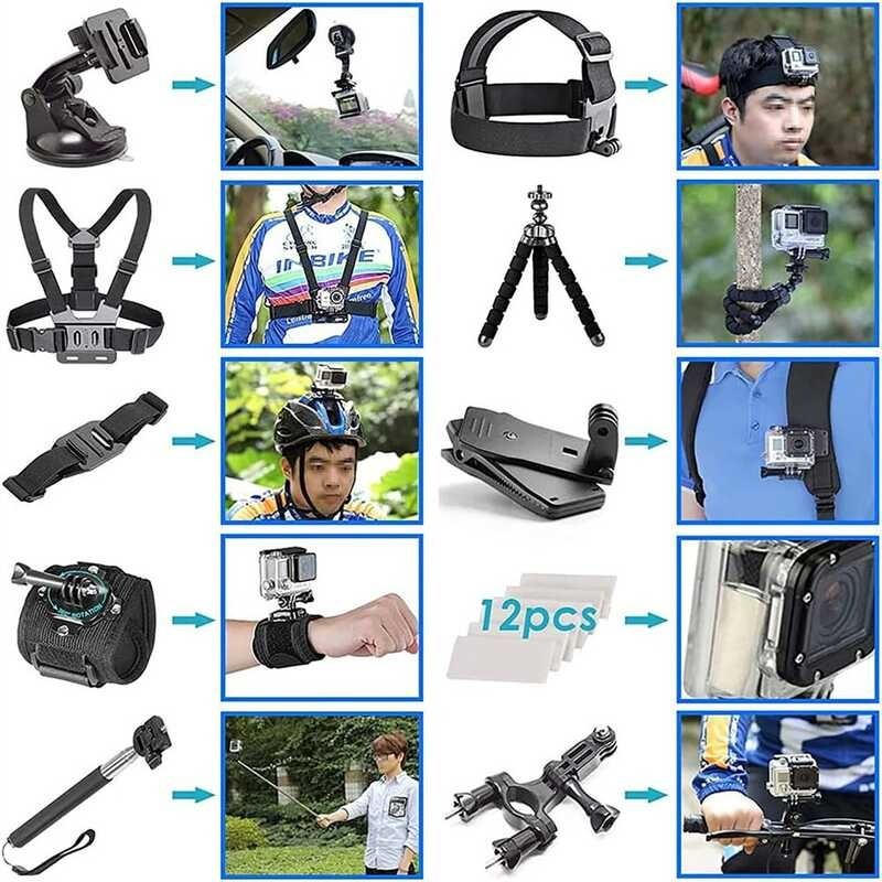 Action Camera Accessory Kit for GoPro Hero 11 10 9 8 7 6 5 4 3 Max Session YI 4K SJCAM
