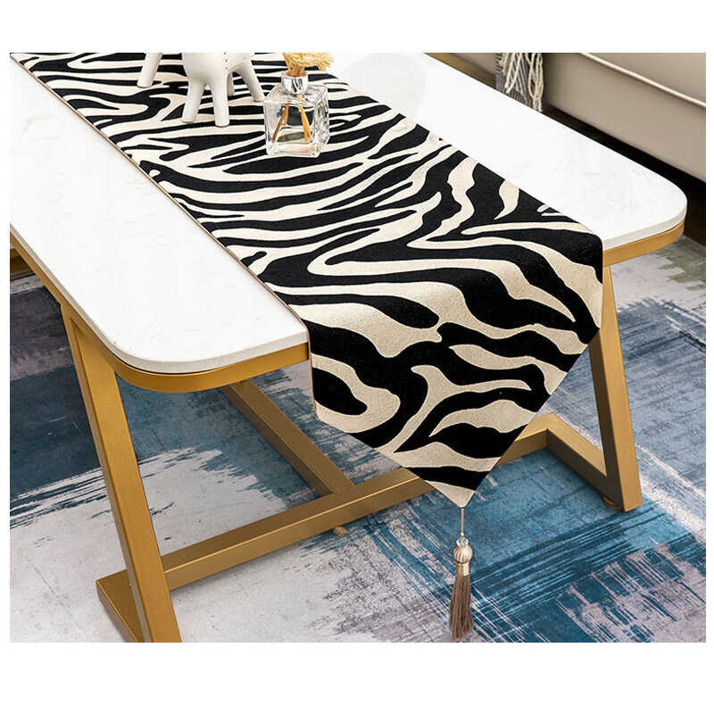 Zebra Runner Jacquard 12 x 82 inch Rectangle Dustproof Tassel Desktop Cover Decoration Use for Home