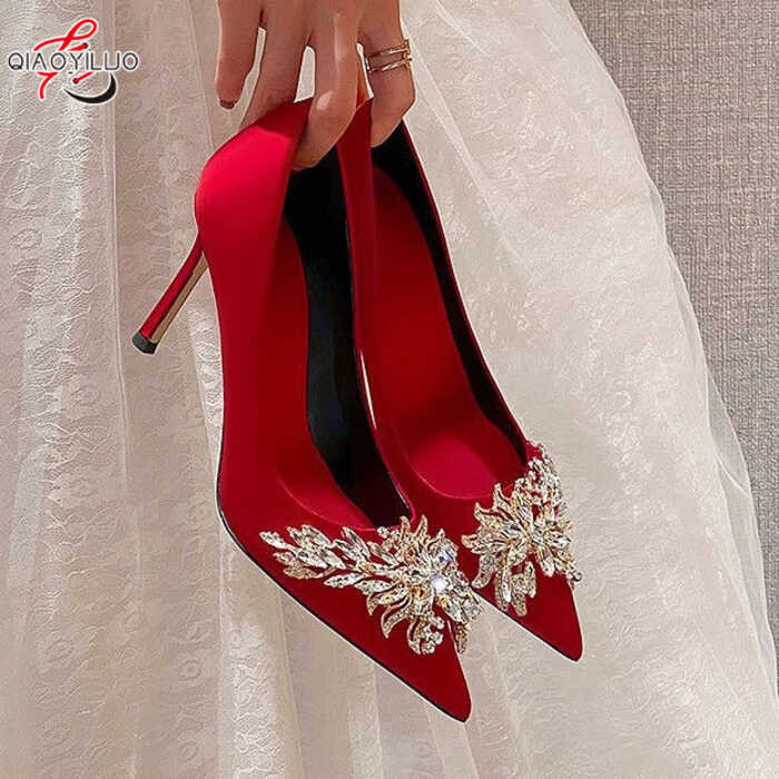 Wedding ➧ Qiaoyiluo New Wine Pearl High Heels Women's Bridal Wedding Red Shoes