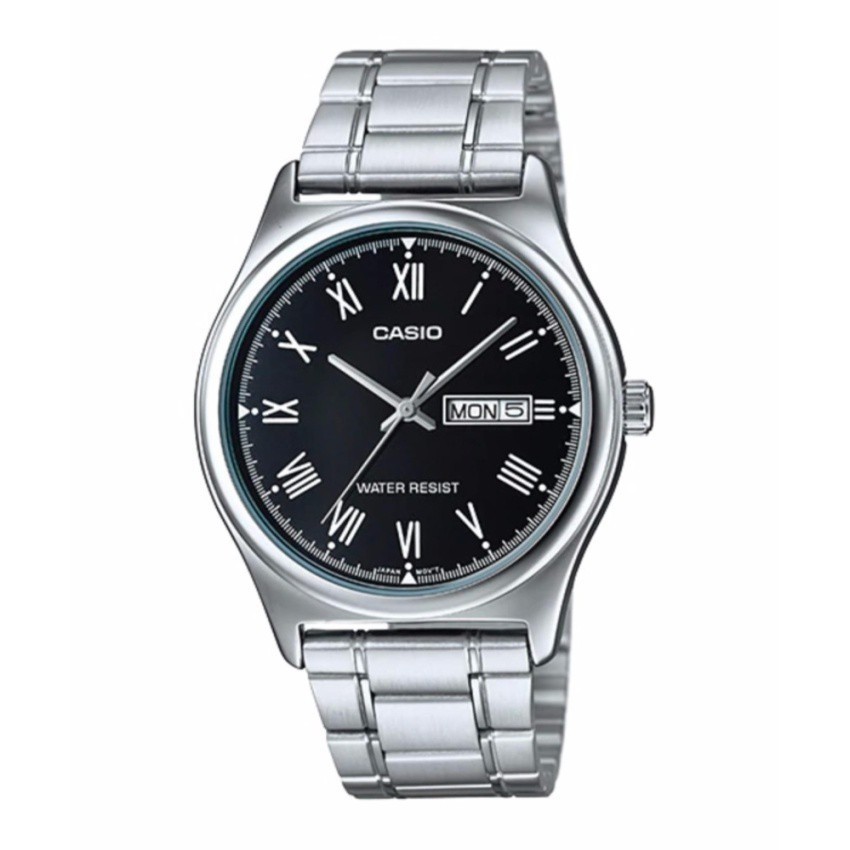 ♞,♘Casio นาฬิกาข้อมือผู้ชาย สายสแตนเลส รุ่น MTP-V006D-1B - Silver/Black  รับประกันศูนย์ 1 ปี  ของแท